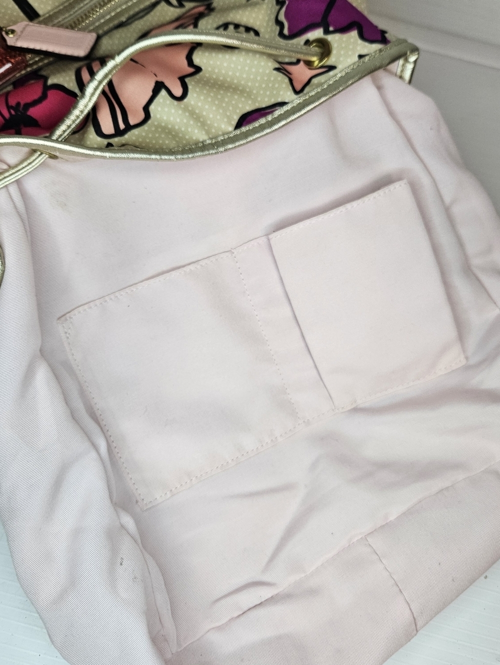 COACH Kyra Floral Poppy Print Backpack Pink White Purple Gold Tone Bag - Picture 13 of 16